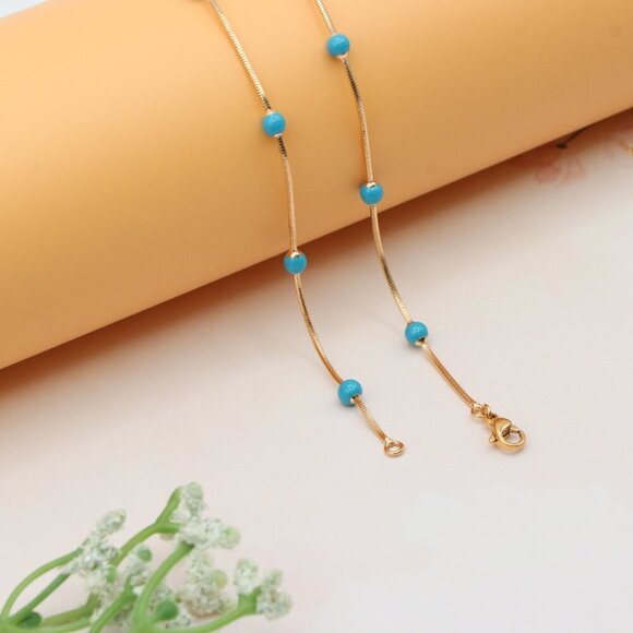 Rose Gold Chain Necklace with Blue Beads Elegant Style, XPNL0256 - Picture 12 of 12